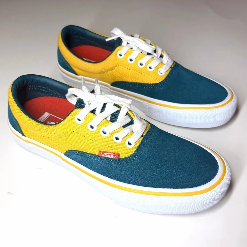 Vans Men's Era Pro Prime Atlantic Green Yellow Canvas Suede shoes Size- 7.5